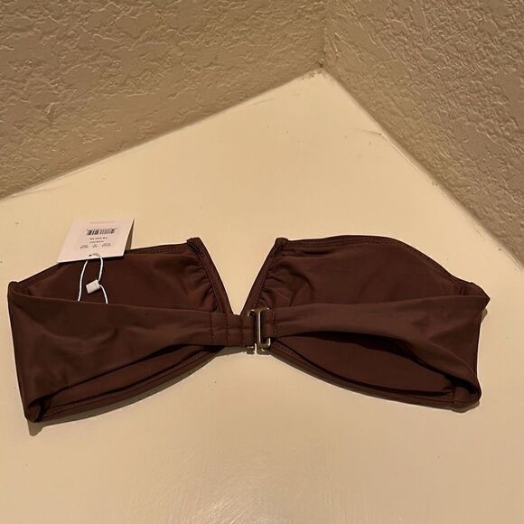 Andie The Scala Womens Medium Bikini Top Brown Strapless Plunge Front NWT - Picture 2 of 6